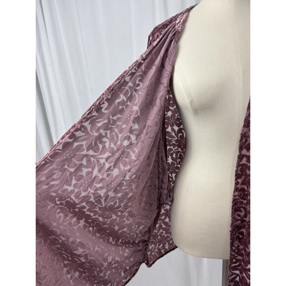 The Muses Closet Women's M Velvet Burnout Cardigan Dusty Mauve Boho Romantic - Picture 6 of 7